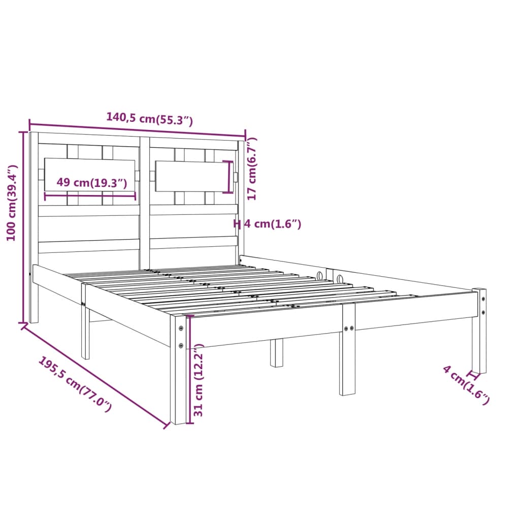 vidaXL Bed Frame without Mattress White 135x190 cm Double Solid Wood