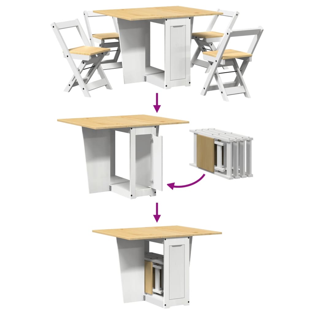 vidaXL 5 Piece Butterfly Dining Set Corona Foldable White Pinewood