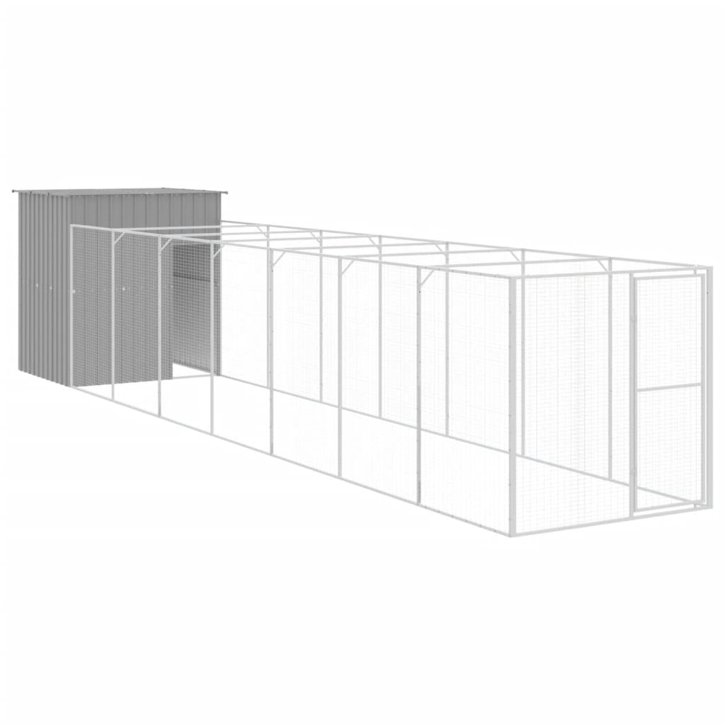 vidaXL Dog House with Run Light Grey 165x863x181 cm Galvanised Steel