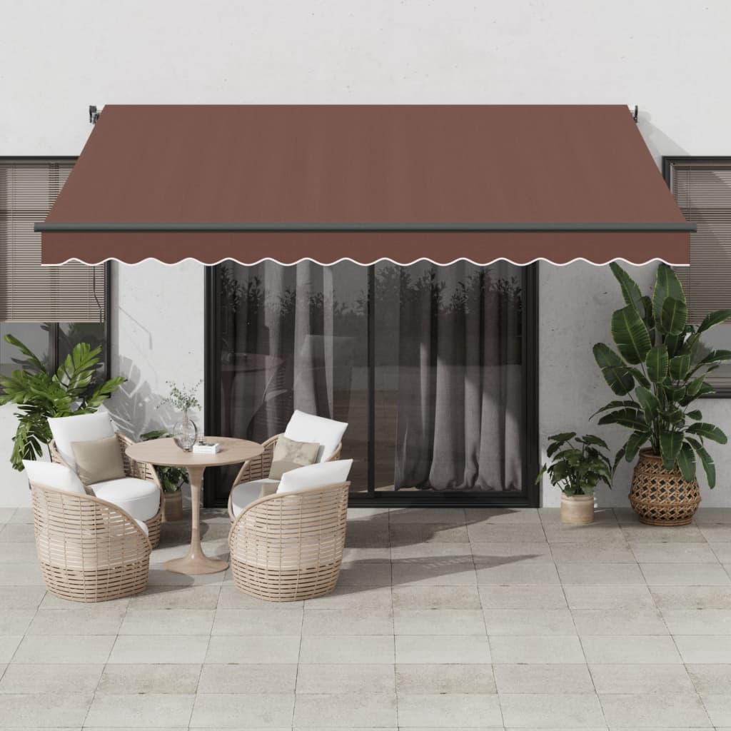 vidaXL Manual Retractable Awning with LEDs Brown 400x350 cm