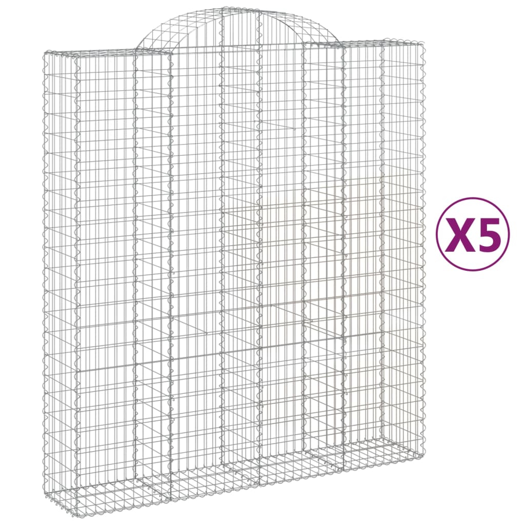 vidaXL Arched Gabion Baskets 5 pcs 200x50x220/240 cm Galvanised Iron