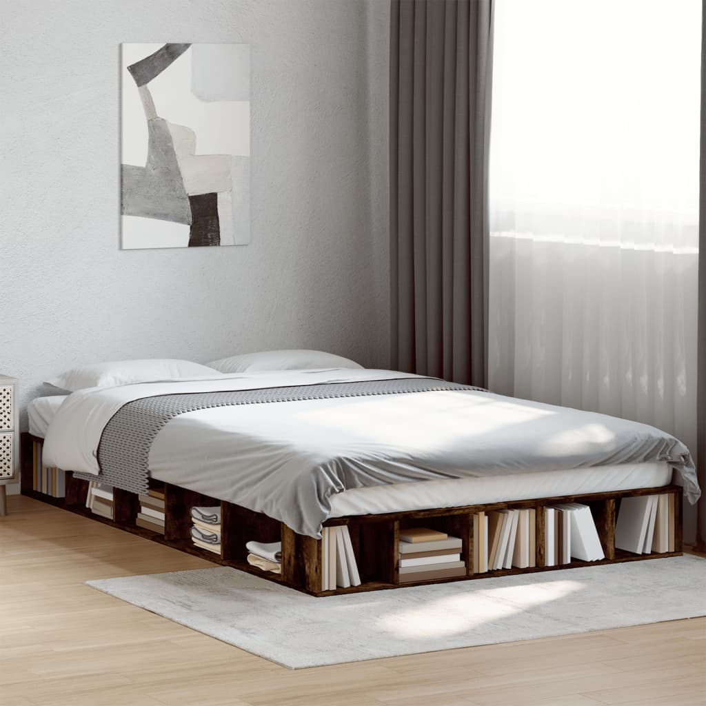 vidaXL Bed Frame Smoked Oak 135x190 cm Double Engineered Wood