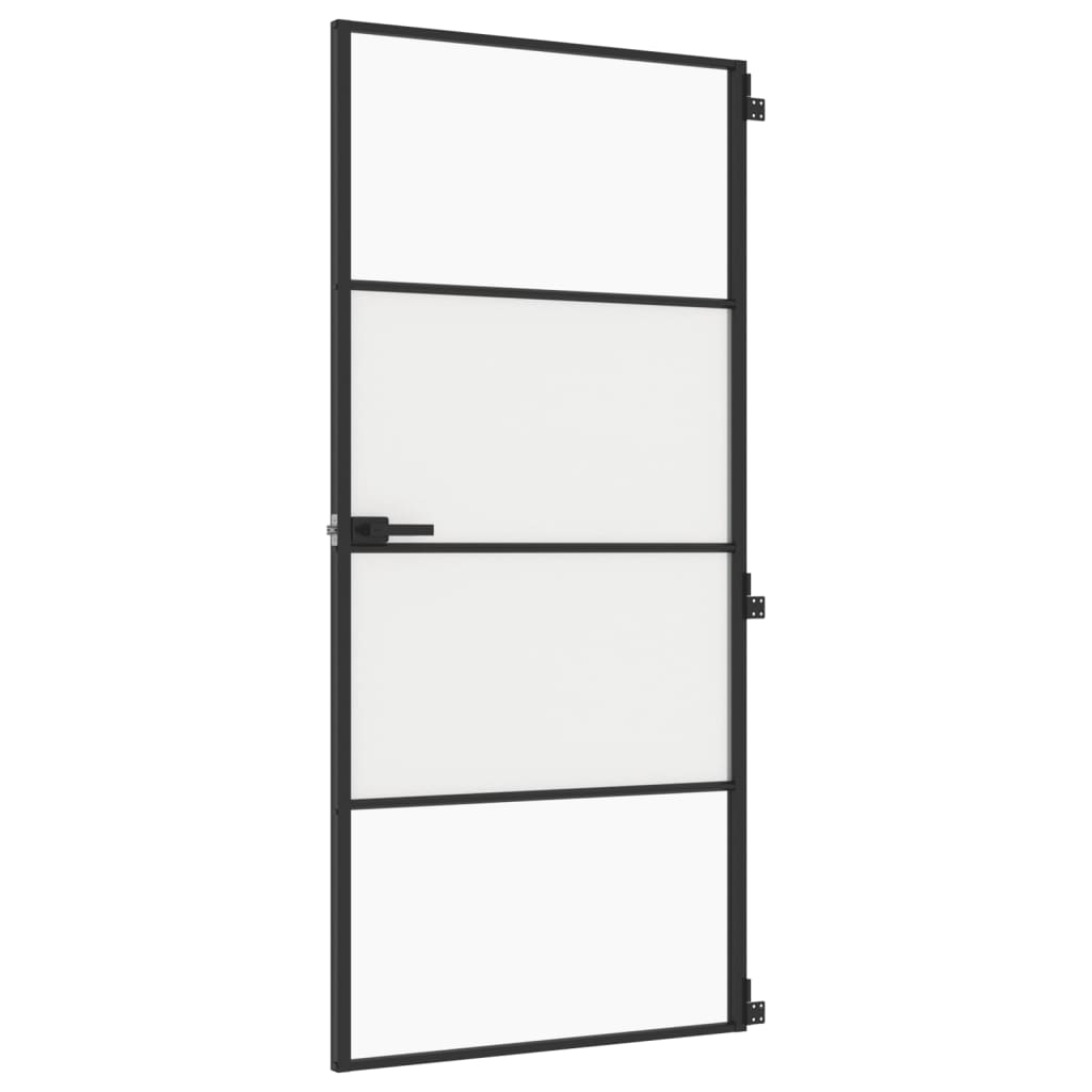 vidaXL Interior Door Slim Black 93x201.5 cm Tempered Glass and Aluminium