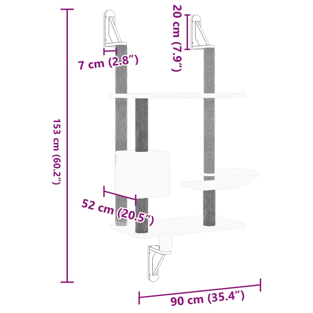 vidaXL Wall-mounted Cat Tree with Scratching Post Light Grey 153 cm