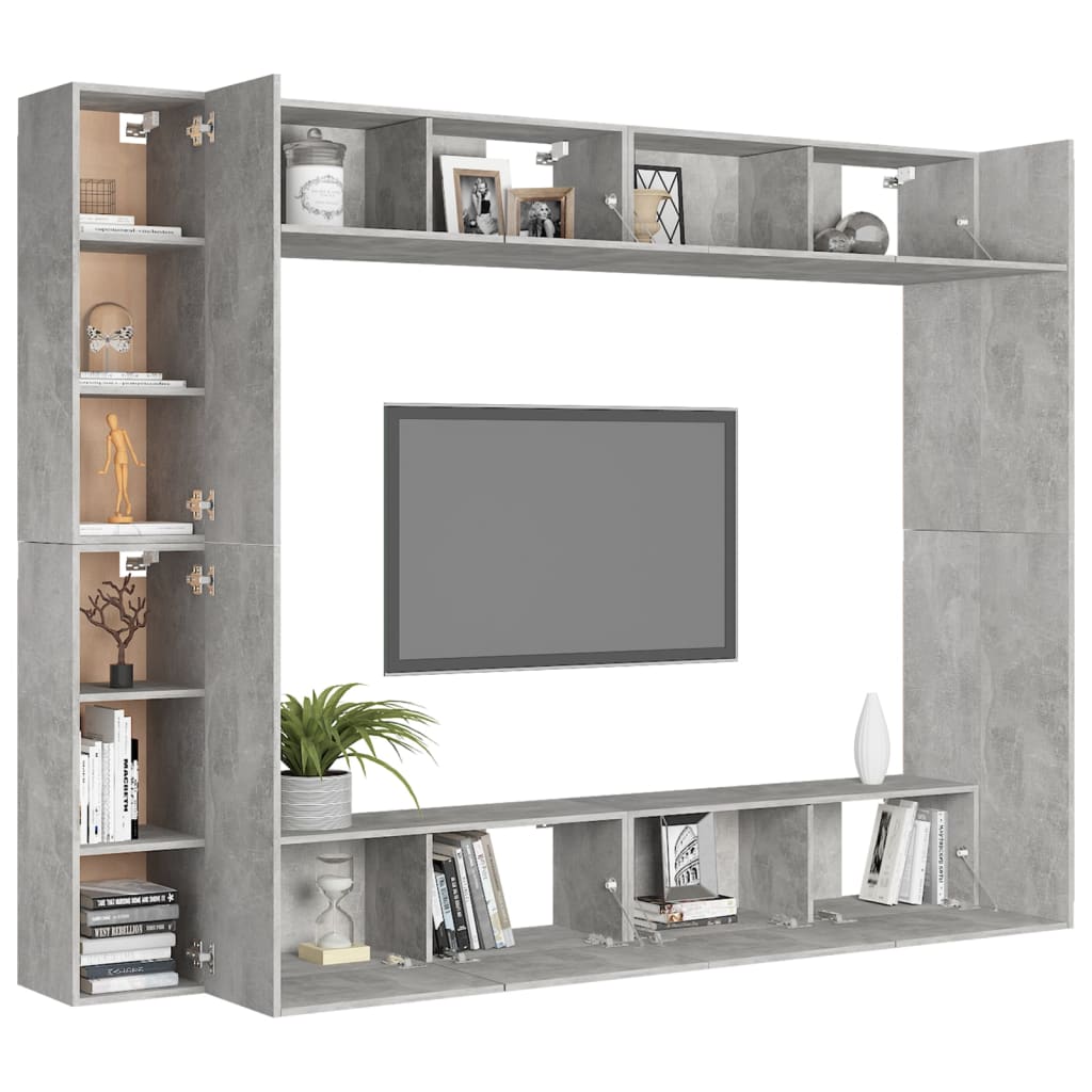 vidaXL 8 Piece TV Cabinet Set Concrete Grey Engineered Wood