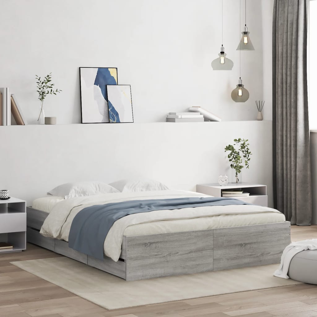 vidaXL Bed Frame with Drawers without Mattress Grey Sonoma 140x200 cm