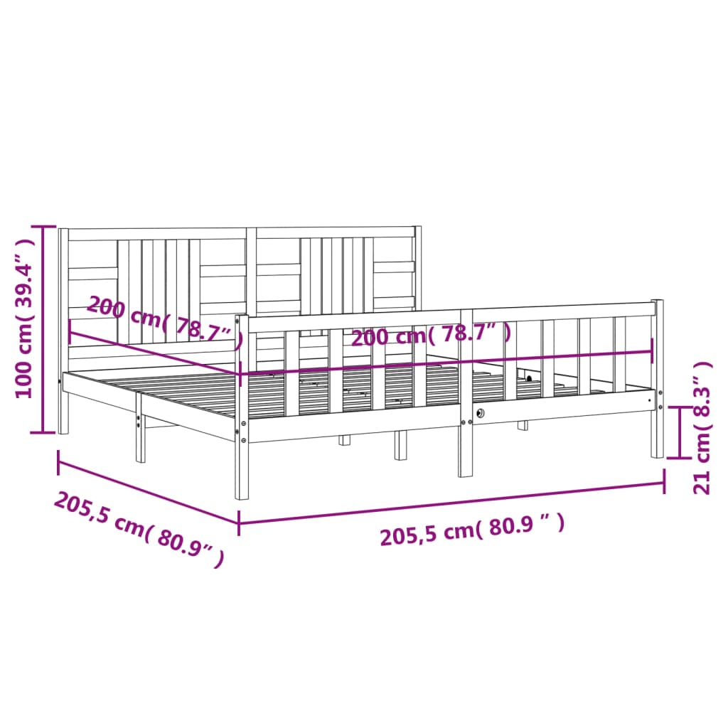 vidaXL Bed Frame without Mattress White 200x200 cm Solid Wood Pine