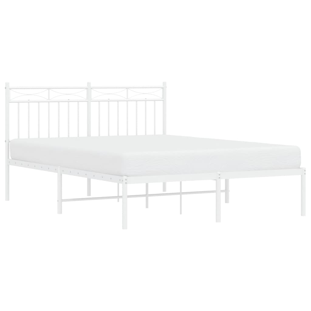 vidaXL Metal Bed Frame without Mattress with Headboard White 135x190 cm Double