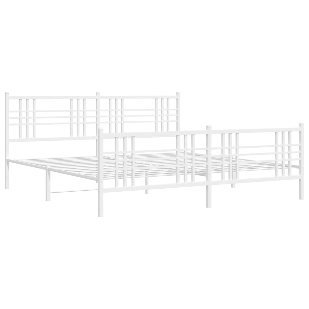 vidaXL Metal Bed Frame without Mattress with Footboard White 180x200 cm Super King