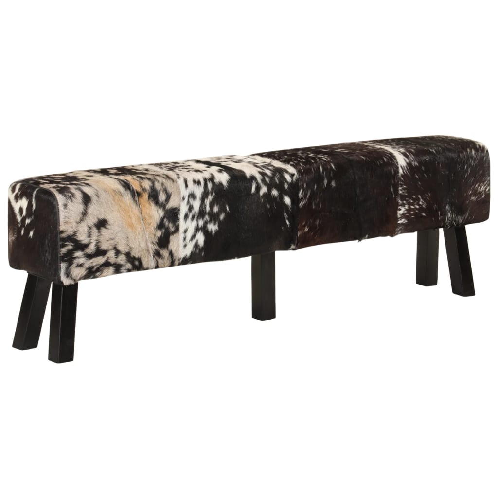 vidaXL Bench Black and White 160x28x50 cm Real Goat Leather