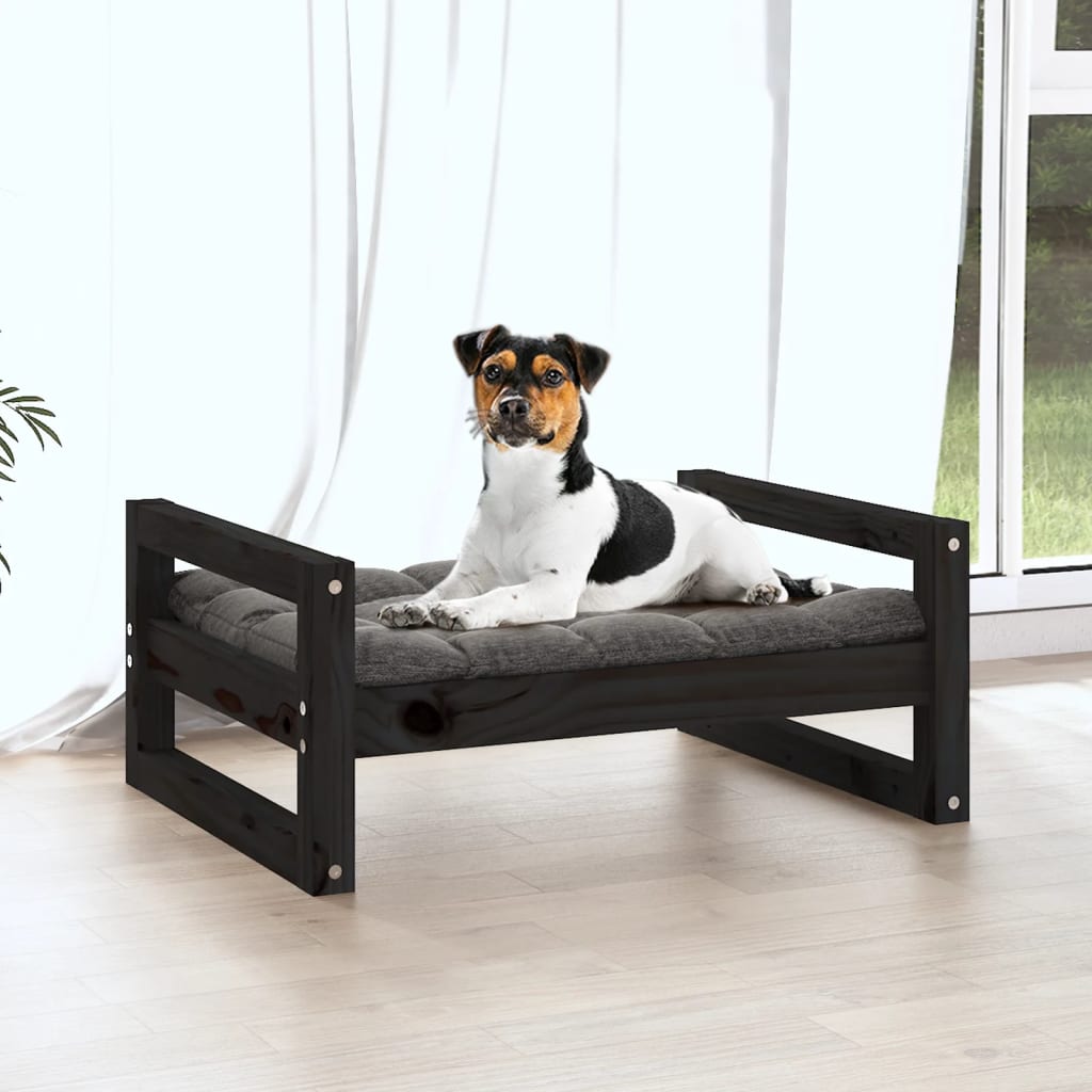 vidaXL Dog Bed Black 55.5x45.5x28 cm Solid Pine Wood