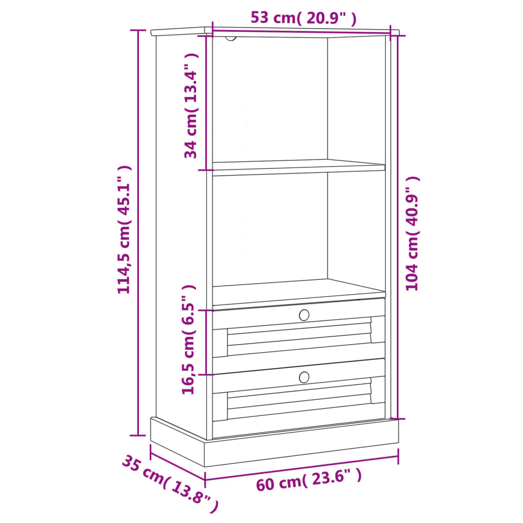 vidaXL Bookcase VIGO 60x35x114.5 cm Solid Wood Pine