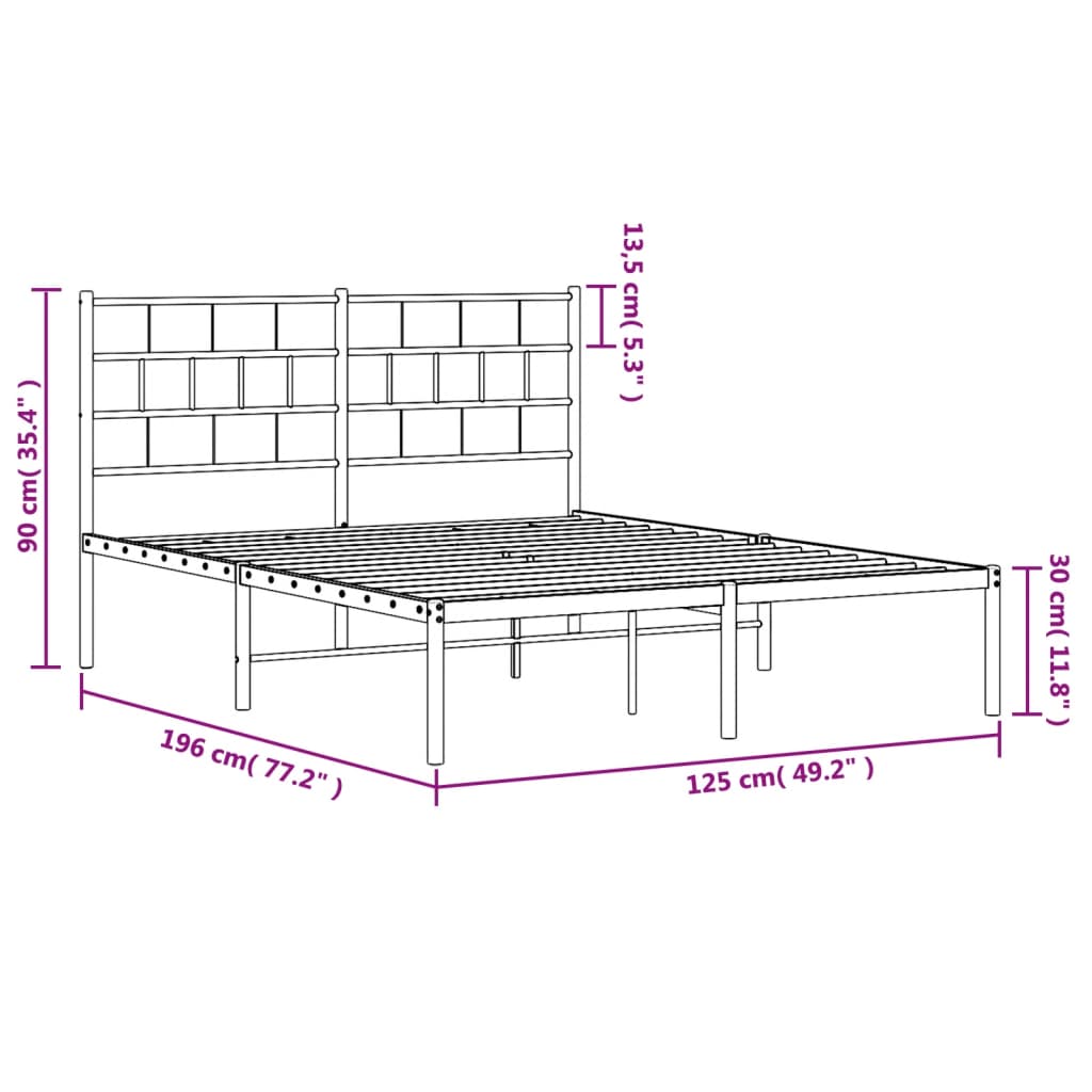 vidaXL Metal Bed Frame without Mattress with Headboard White 120x190 cm Small Double