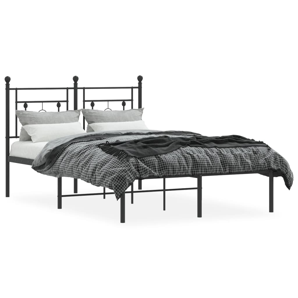 vidaXL Metal Bed Frame without Mattress with Headboard Black 120x190 cm Small Double