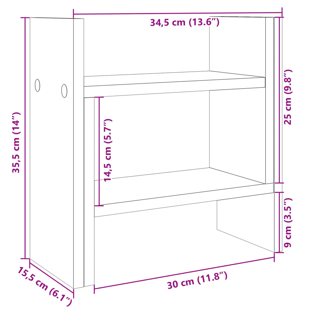 vidaXL Desk Organiser Smoked Oak 34.5x15.5x35.5 cm Engineered wood