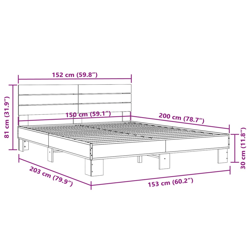 vidaXL Bed Frame without Mattress Smoked Oak 150x200 cm King Size