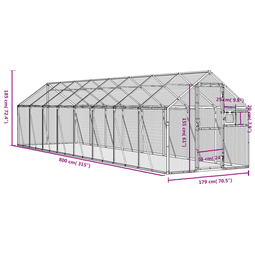 vidaXL Aviary Anthracite 1.79x8x1.85 m Aluminium