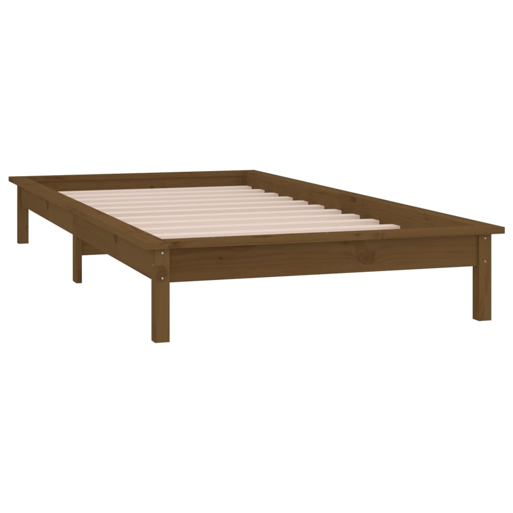 vidaXL LED Bed Frame without Mattress Honey Brown 90x190 cm Single Solid Wood