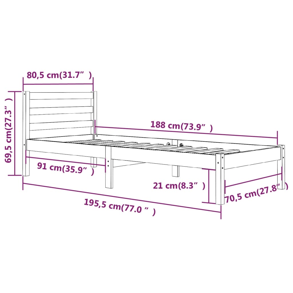 vidaXL Bed Frame without Mattress 75x190 cm Small Single Black Small Single