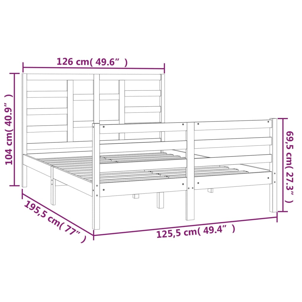 vidaXL Bed Frame without Mattress Solid Wood 120x190 cm Small Double