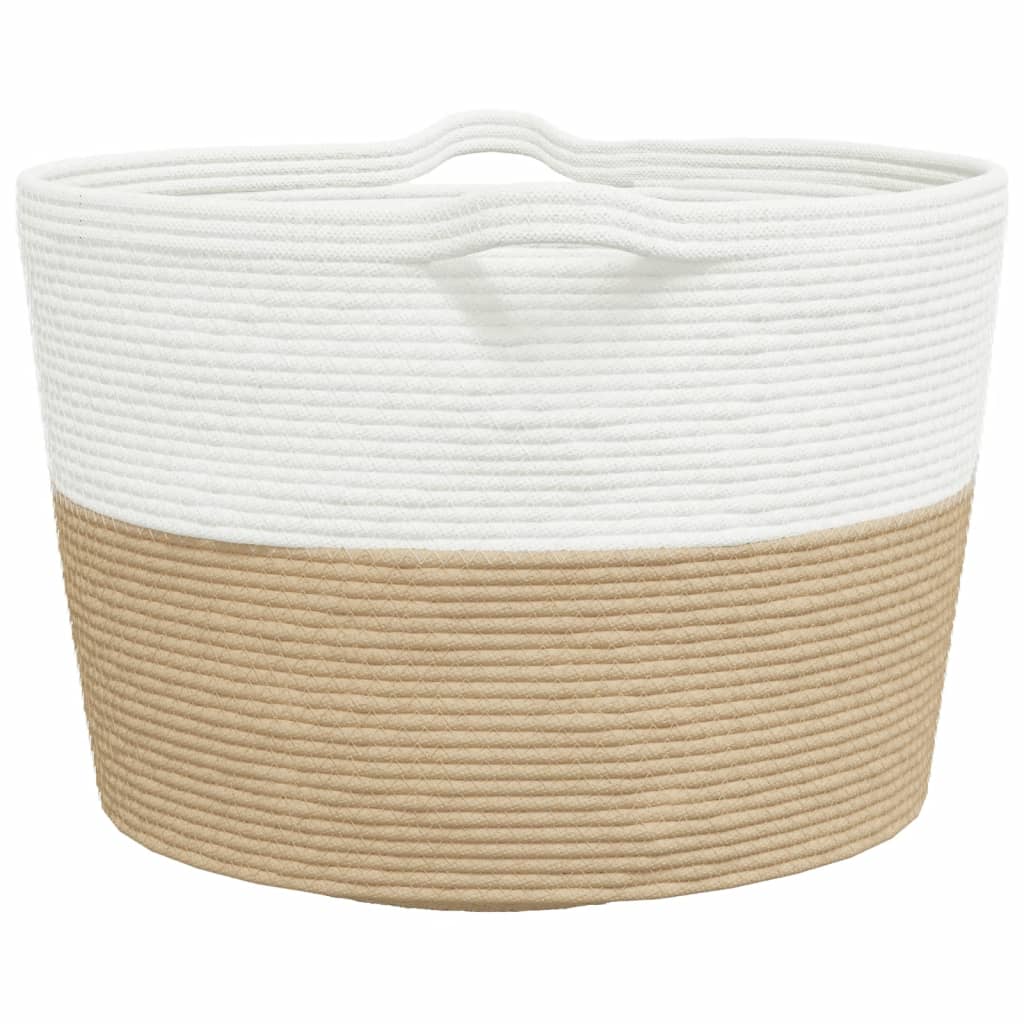 vidaXL Laundry Basket Beige and White Ø60x36 cm Cotton