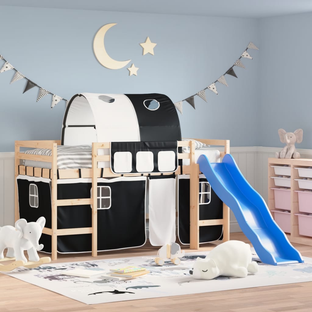 vidaXL Kids' Loft Bed with Tunnel without Mattress White&Black 90x200 cm