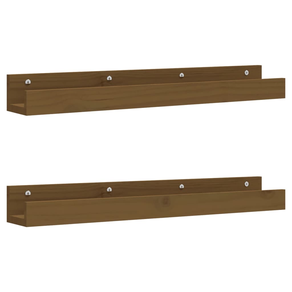 vidaXL Wall Shelves 2 pcs Honey Brown 80x12x9 cm Solid Wood Pine