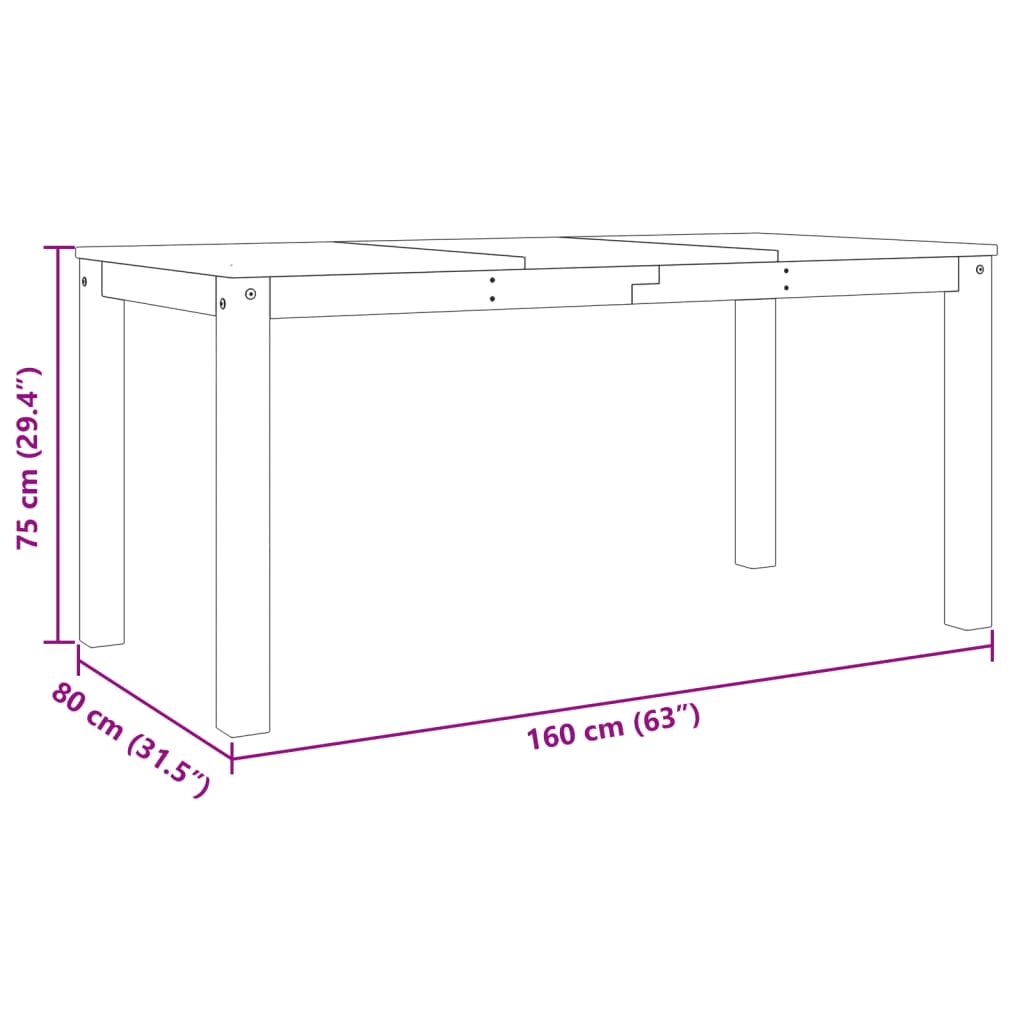 vidaXL Dining Table Panama 160x80x75 cm Solid Wood Pine