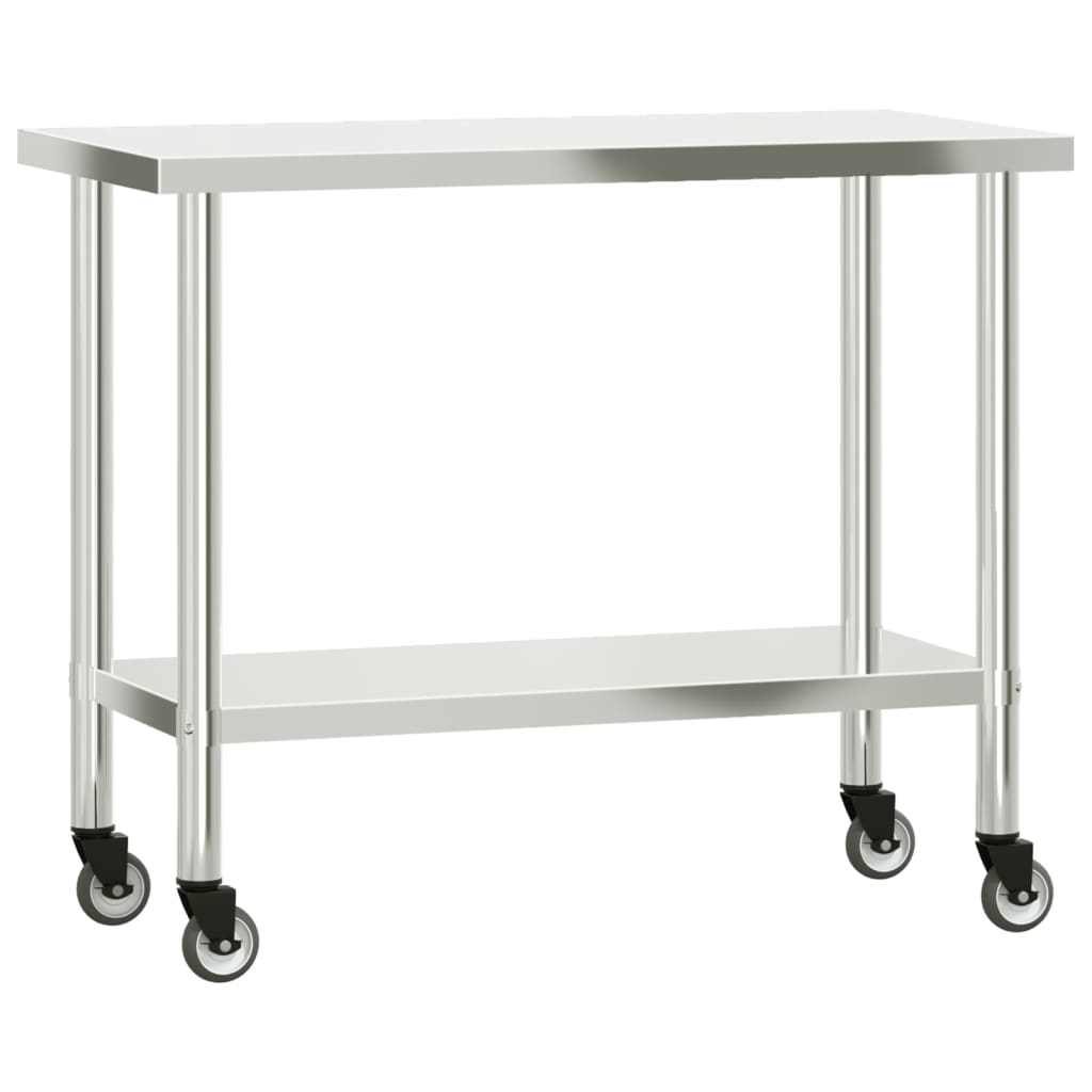 vidaXL Kitchen Work Table with Wheels 110x55x85 cm Stainless Steel