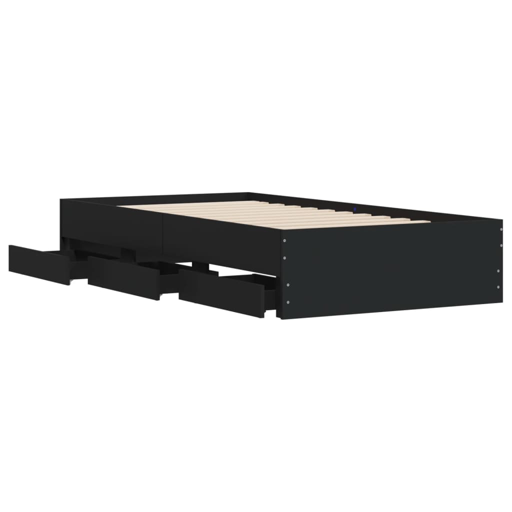 vidaXL Bed Frame with Drawers without Mattress Black 75x190 cm Small Single