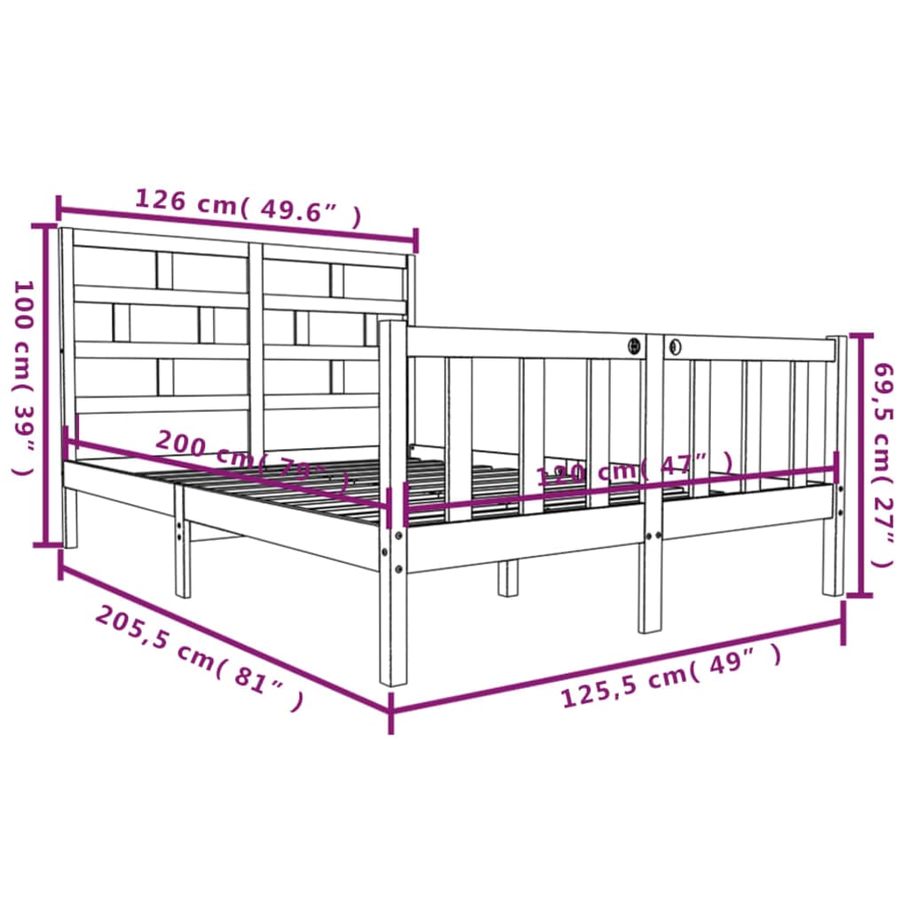 vidaXL Bed Frame without Mattress Solid Wood 120x200 cm (810077+814184)