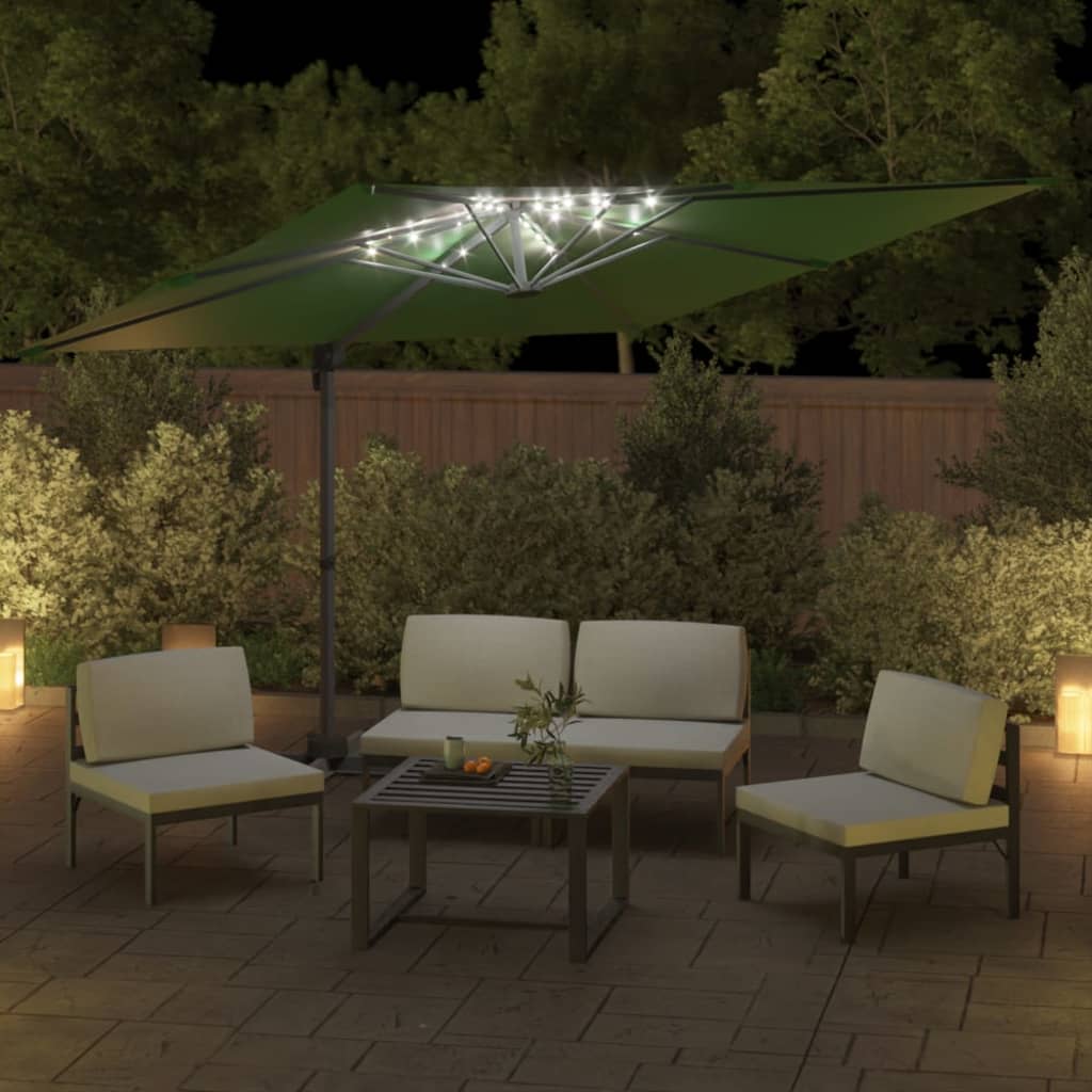 vidaXL LED Cantilever Garden Parasol Green 400x300 cm