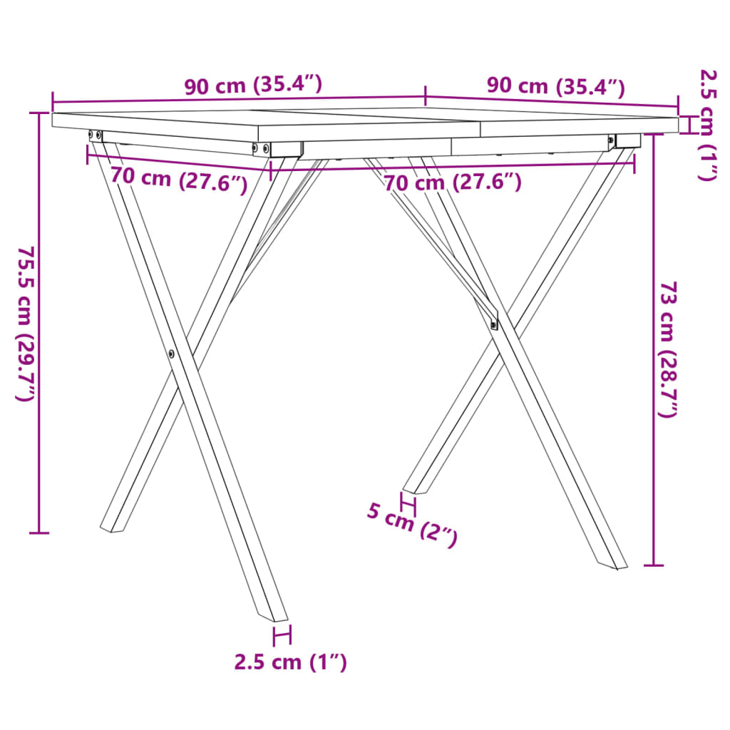 vidaXL Dining Table X-Frame 90x90x75.5 cm Solid Wood Pine and Cast Iron