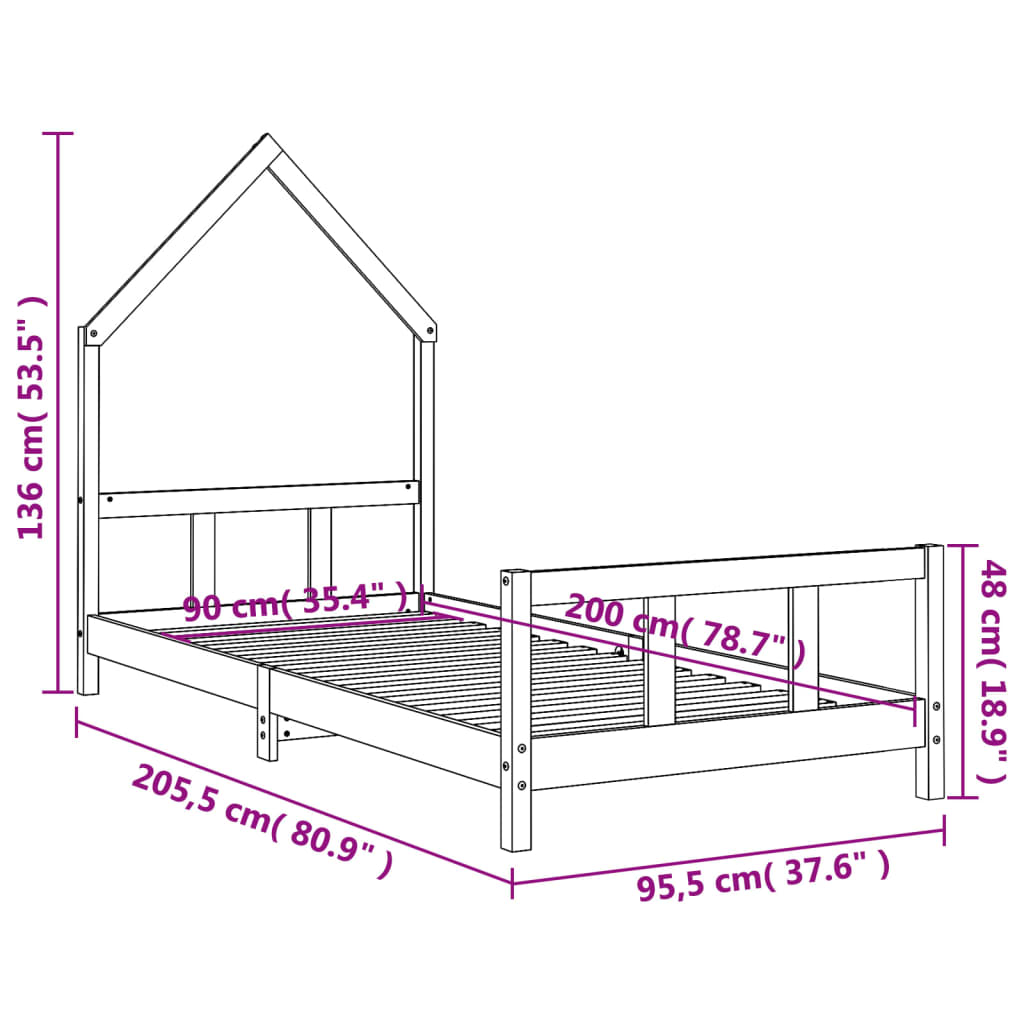 vidaXL Kids Bed Frame 90x200 cm Solid Wood Pine