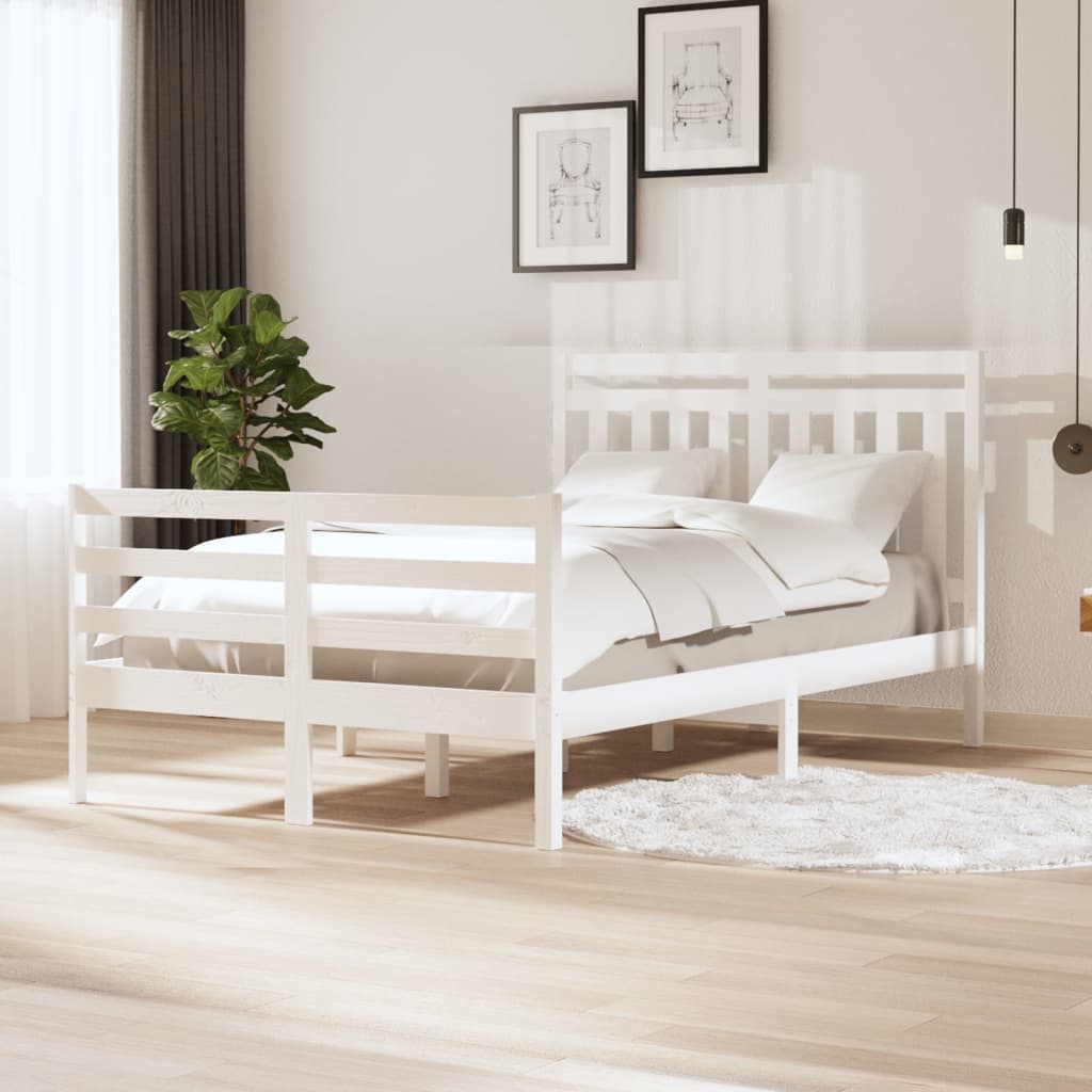 vidaXL Bed Frame without Mattress White Small Double Solid Wood