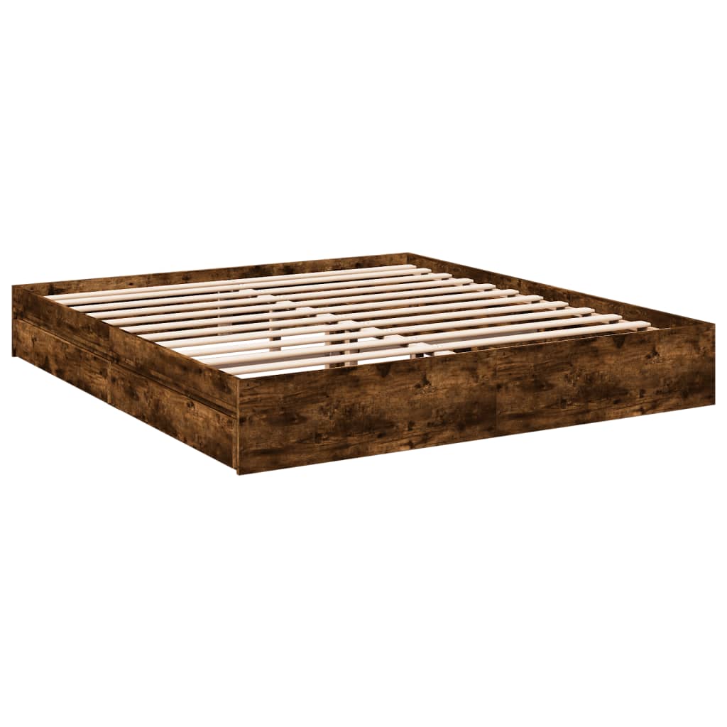 vidaXL Bed Frame with Drawers without Mattress Smoked Oak 180x200 cm Super King