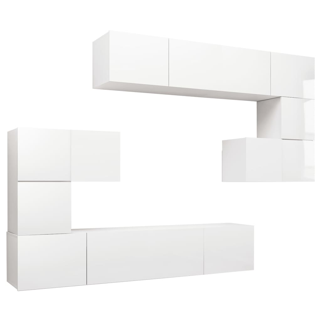 vidaXL 8 Piece TV Cabinet Set High Gloss White Engineered Wood