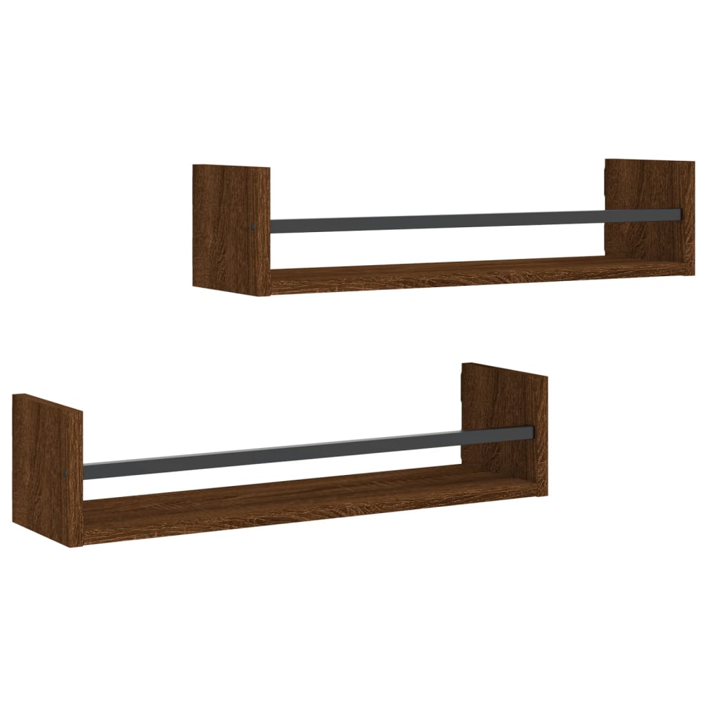 vidaXL Wall Shelves with Bars 2 pcs Brown Oak 60x16x14 cm