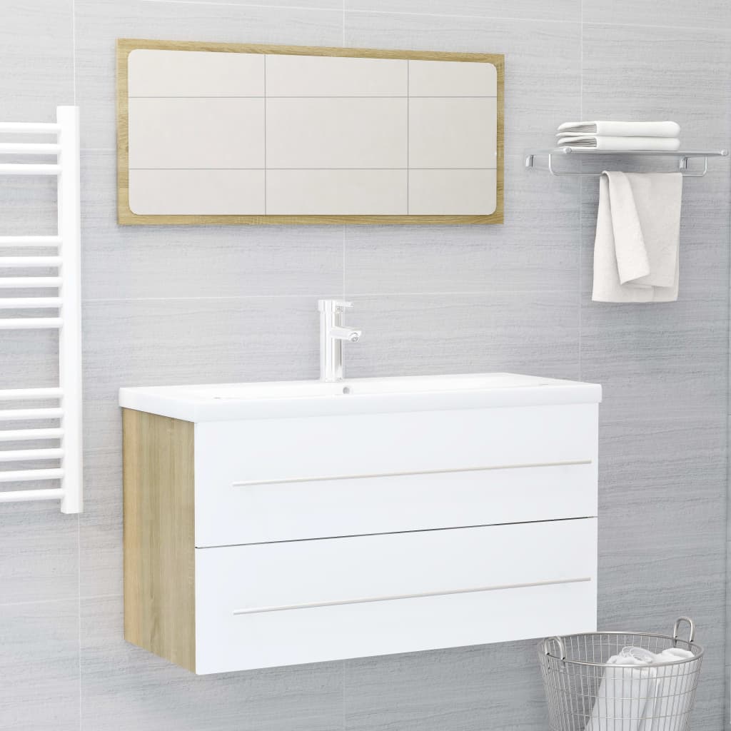 vidaXL 2 Piece Bathroom Furniture Set White and Sonoma Oak Engineered Wood