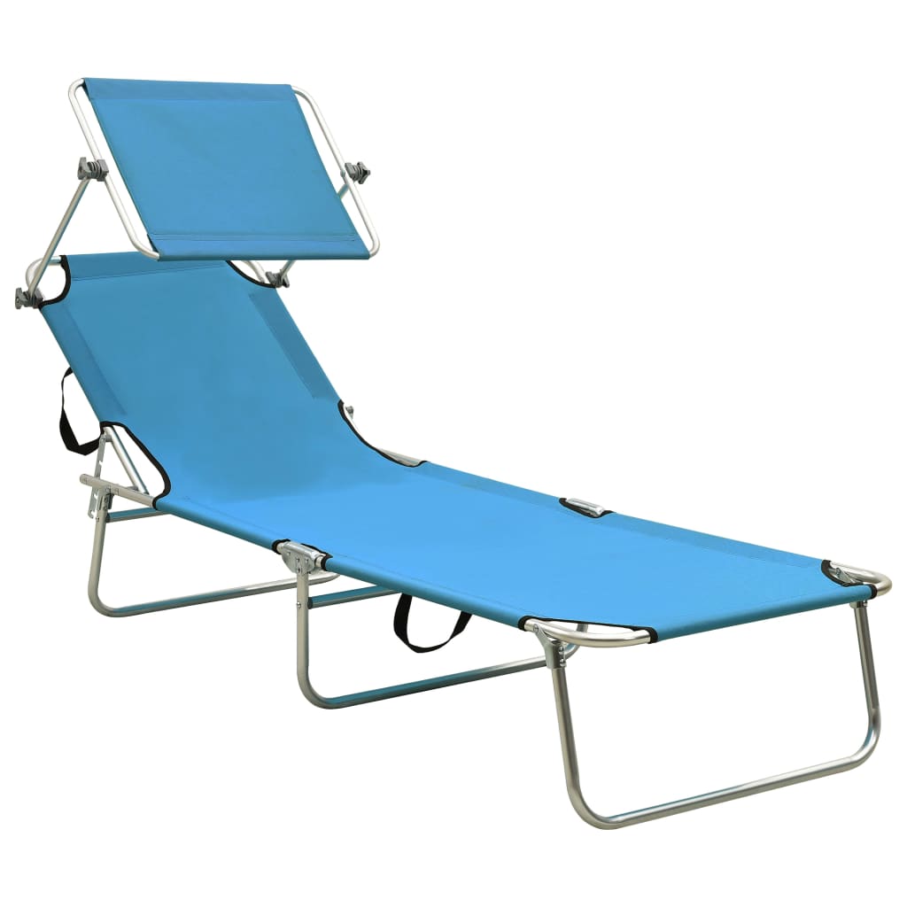 vidaXL Folding Sun Lounger with Canopy Steel Turquoise and Blue