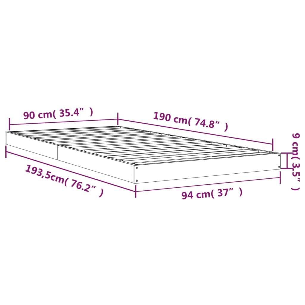 vidaXL Bed Frame without Mattress Black 90x190 cm Single Solid Wood Pine