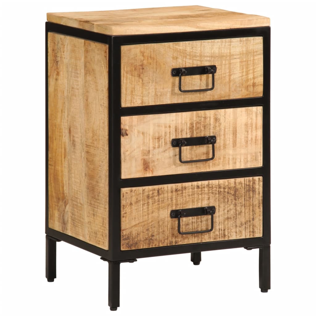 vidaXL Bed Cabinet with 3 Drawers 40x35x63 cm Solid Rough Wood Mango