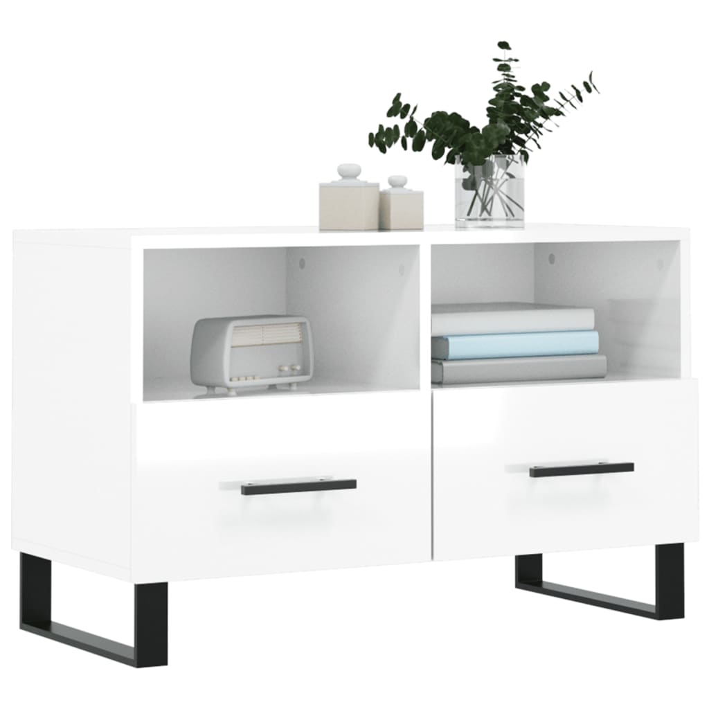 vidaXL TV Cabinet High Gloss White 80x36x50 cm Engineered Wood