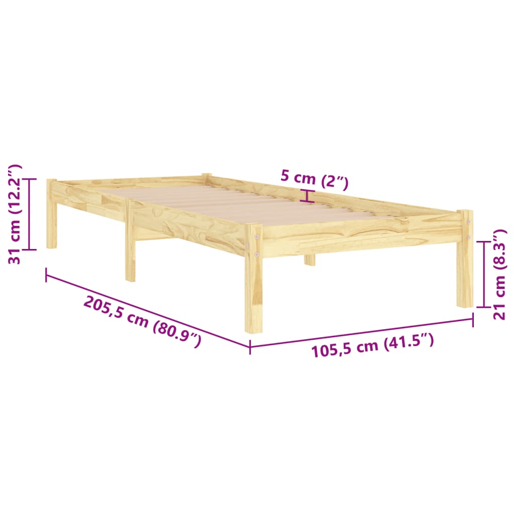 vidaXL Bed Frame without Mattress Solid Wood 100x200 cm