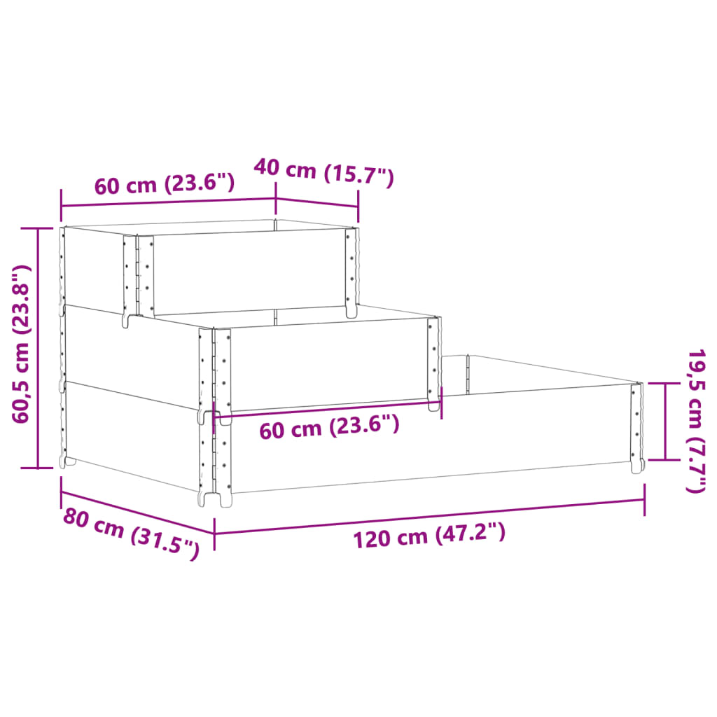 vidaXL 3-Tier Raised Bed 120x80 cm Solid Wood Pine