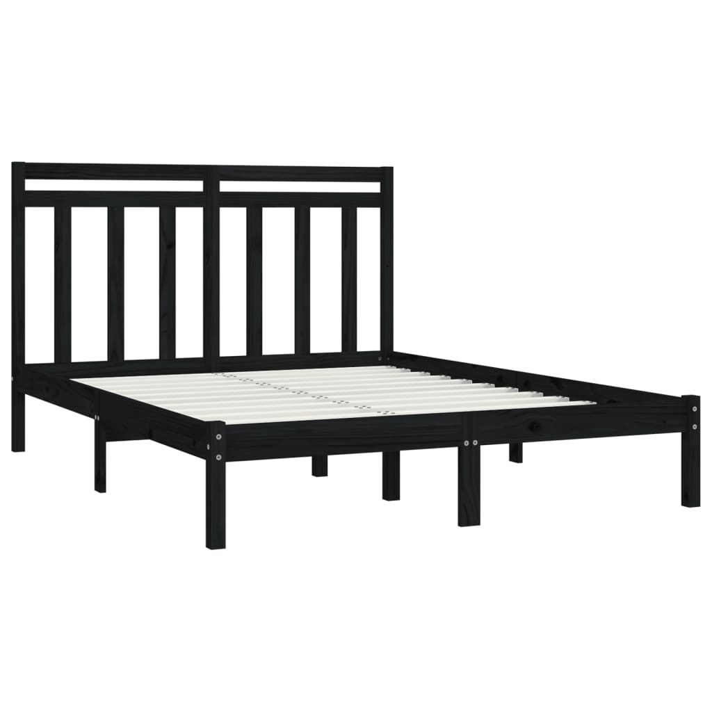 vidaXL Bed Frame without Mattress Black 135x190 cm Double Solid Wood