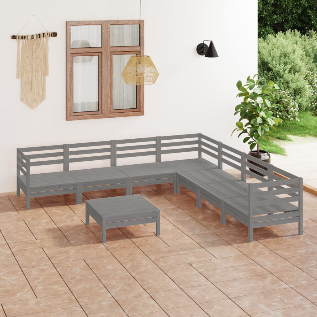 vidaXL 8 Piece Garden Lounge Set Solid Wood Pine Grey