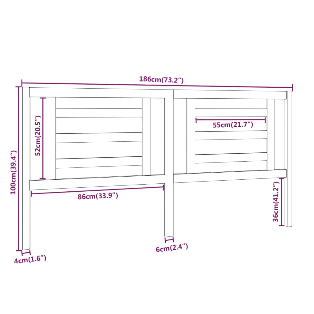 vidaXL Bed Headboard 186x4x100 cm Solid Wood Pine