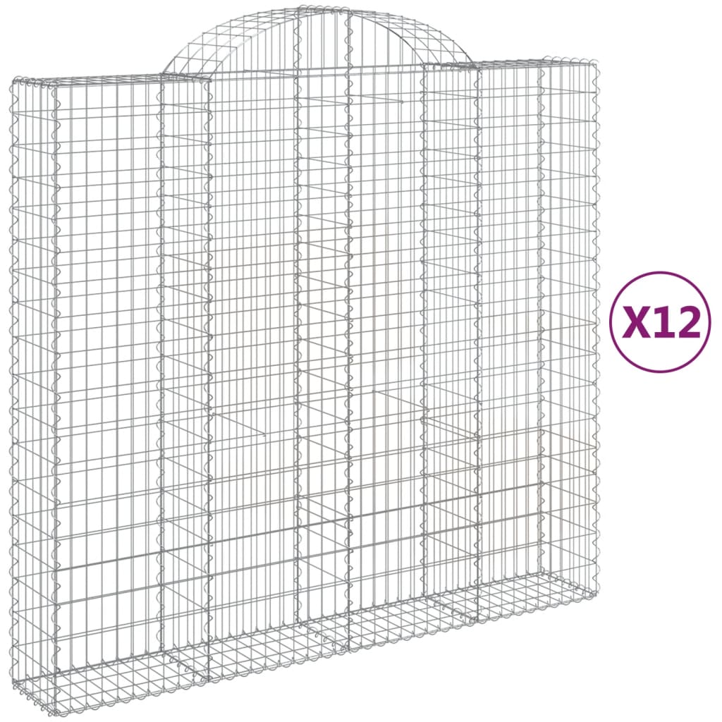 vidaXL Arched Gabion Baskets 12 pcs 200x50x180/200 cm Galvanised Iron