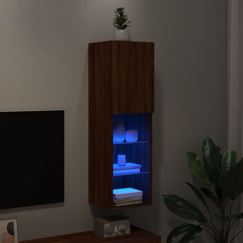 vidaXL TV Cabinet with LED Lights Brown Oak 30.5x30x102 cm